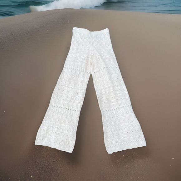 House of Harlow Cream Crochet Pant Elastic Boho Chic Beach Wide Leg NWT Medium - Picture 1 of 9